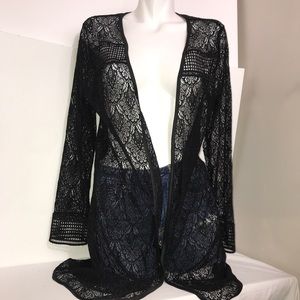 Passion Black Floral Net Nylon Open Maxi Cardigan